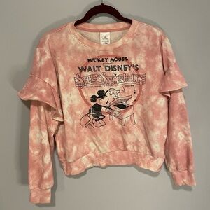 Disney Store Mickey Mouse Silly Symphony Acid Wash Pink Sweater Size Large Crop